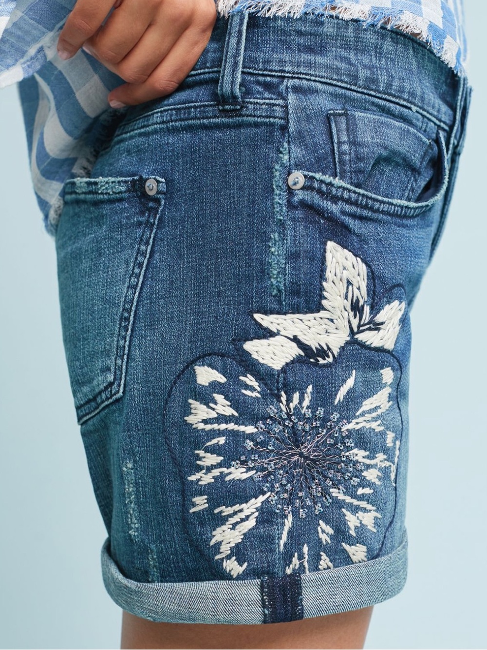 PILCRO➕ANTHROPOLOGIE Mid-Rise Embroidered Boyfriend Shorts